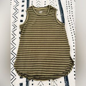 Lands End Striped Olive Green Sleeveless Top